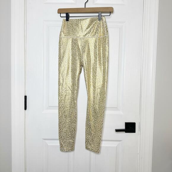 Carbon38 Size S Metallic Gold Leopard 7/8 Length Leggings Athleisure Workout - Picture 2 of 7